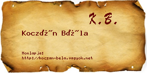 Koczán Béla névjegykártya